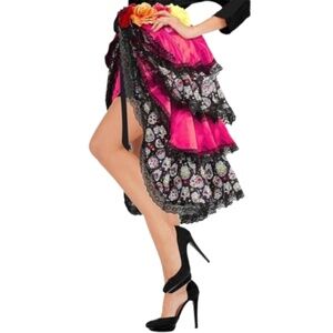 Women’s Tie on Bustle Multicolor Day of the Dead Skirt